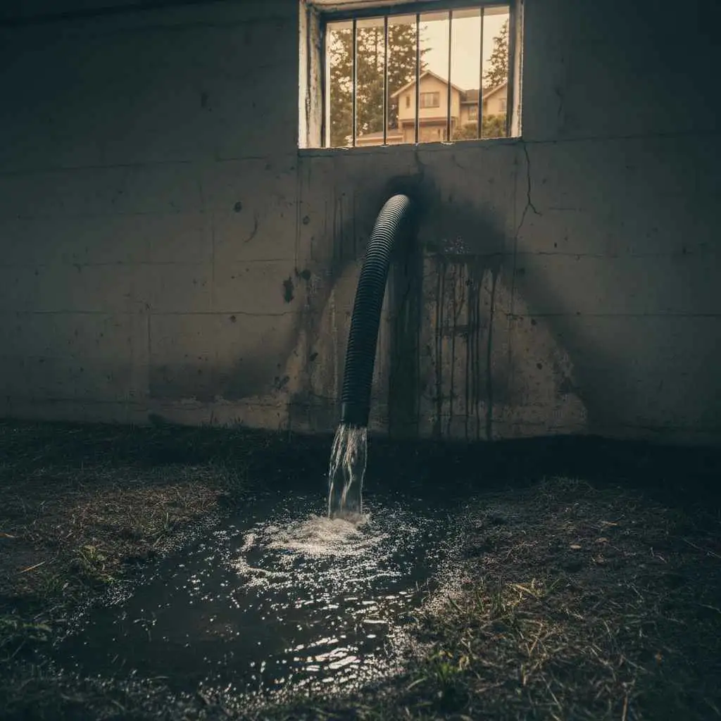 Improper sump pump discharge near foundation