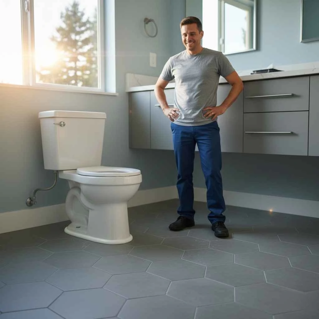 Finished bathroom with toilet properly sealed