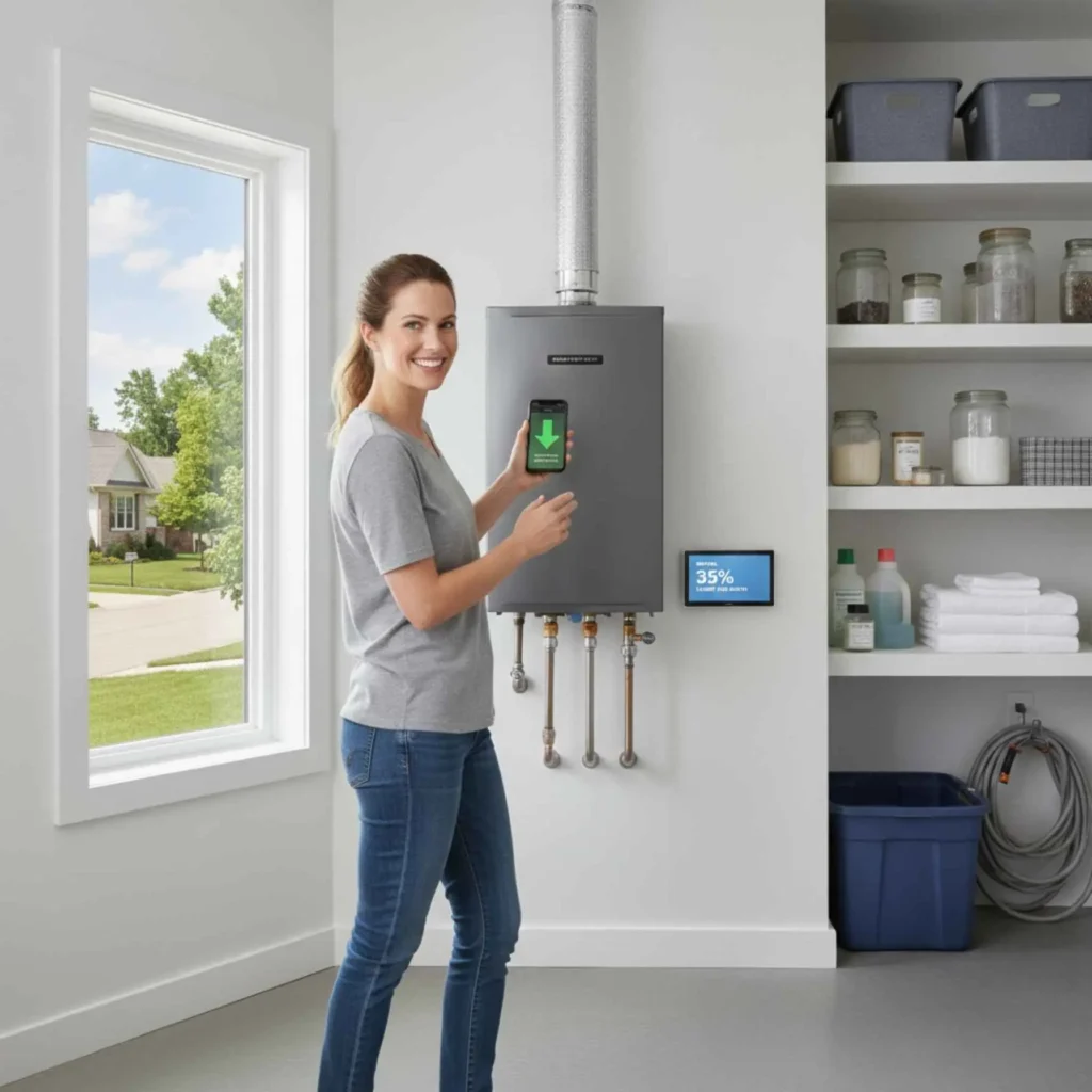 Homeowner reviewing lower utility bill