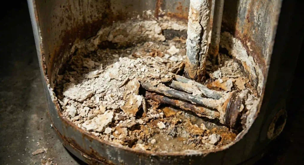 sediment buildup inside a water heater tank