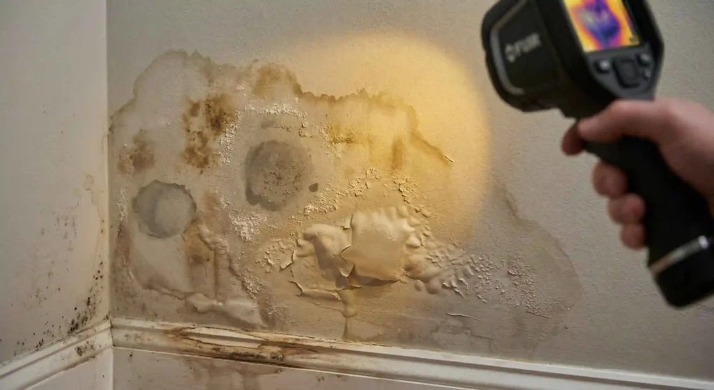 wall with visible water stains or damp patches