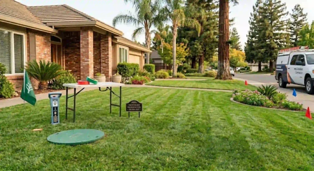 Landscaped backyard preserved after trenchless repair