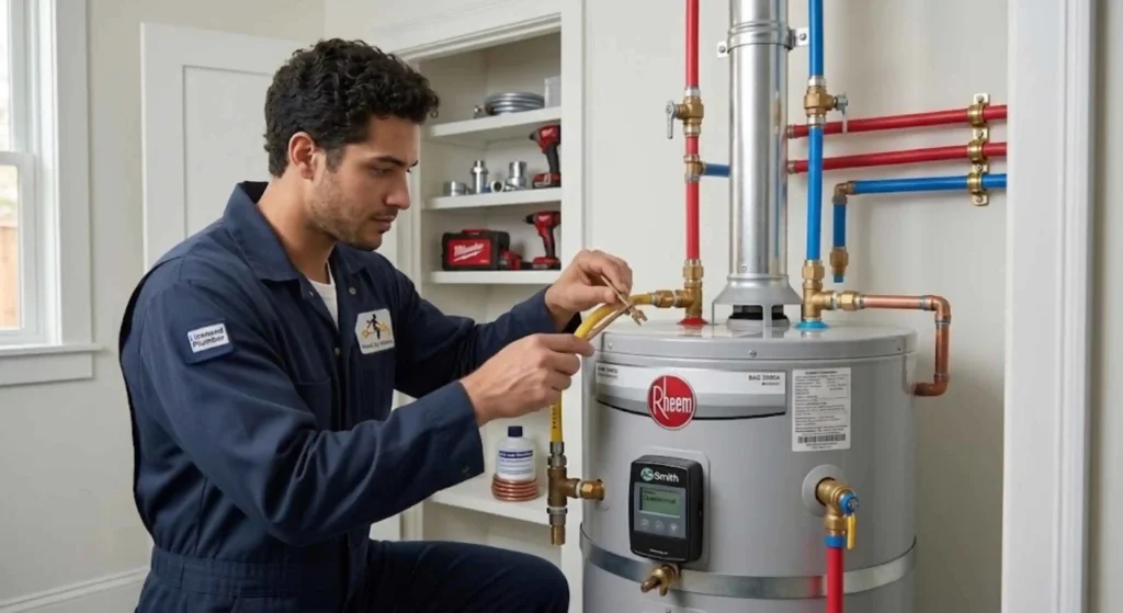 Modern tank water heater installation in Menlo Park