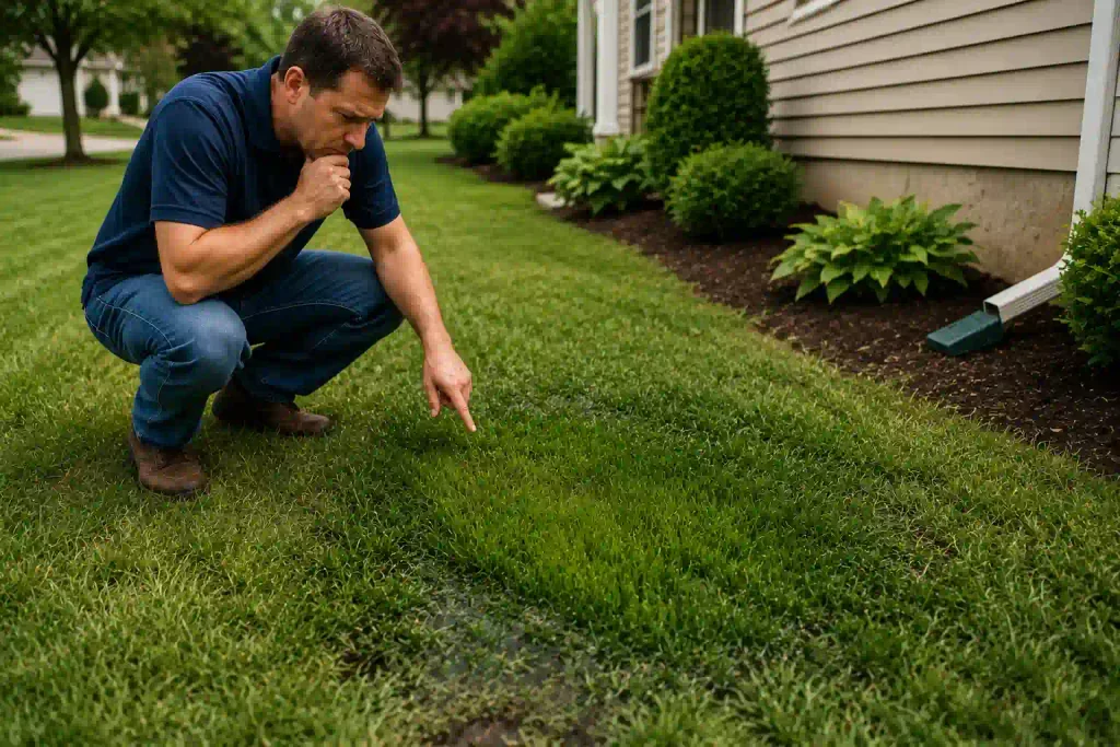 Homeowner identifying possible sewer line problems in a Redwood City yard