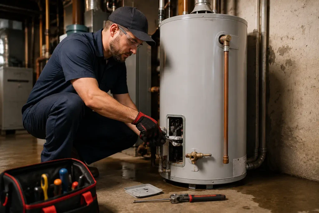 Water heater maintenance performed by a professional Redwood City plumber