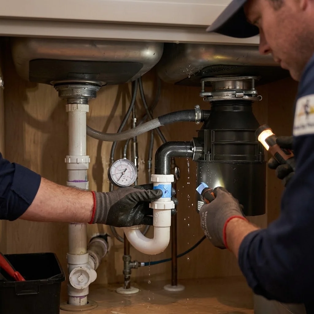 Palo Alto plumber checking Garbage Disposal connections for water leaks