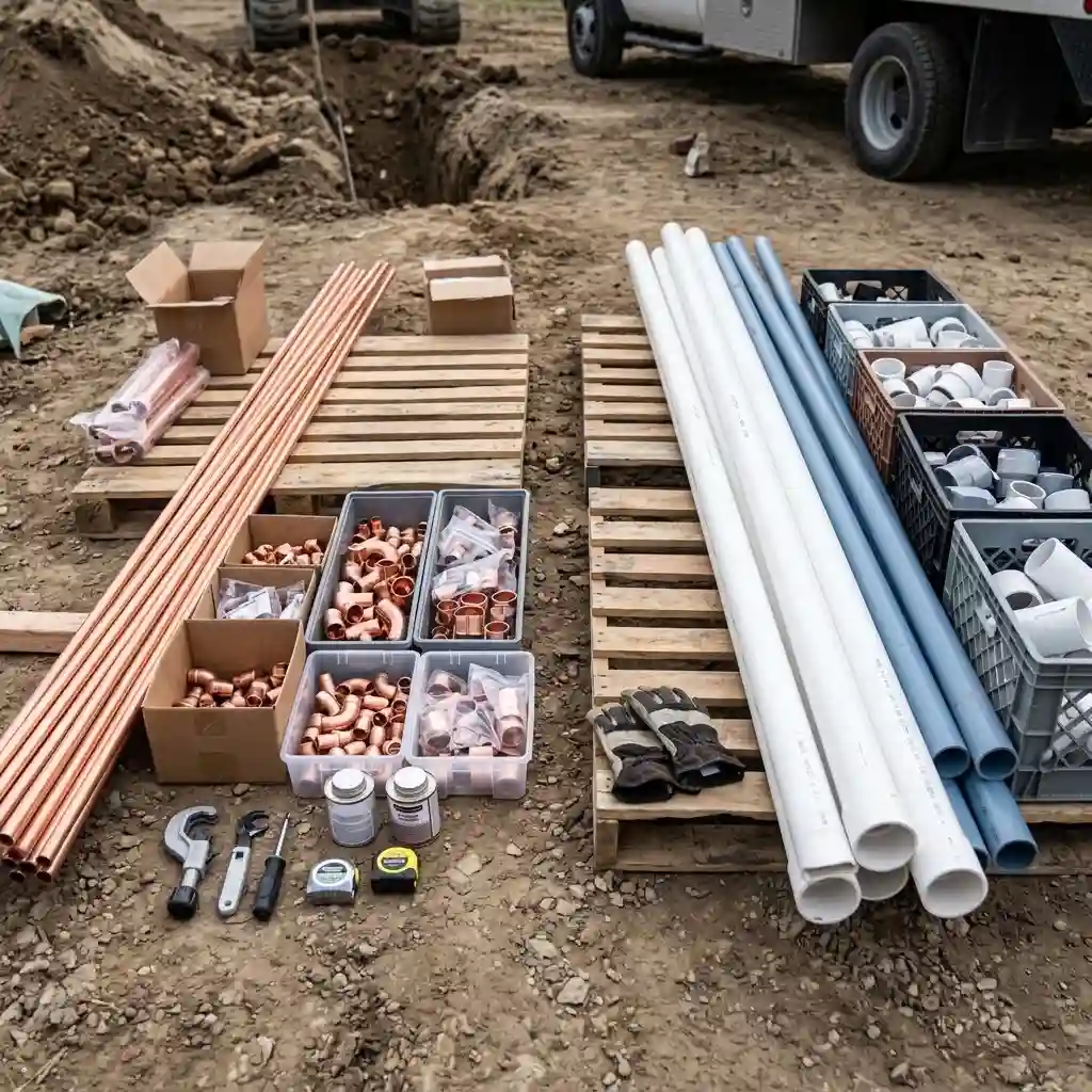 Copper and PVC materials used for professional Water Line installation